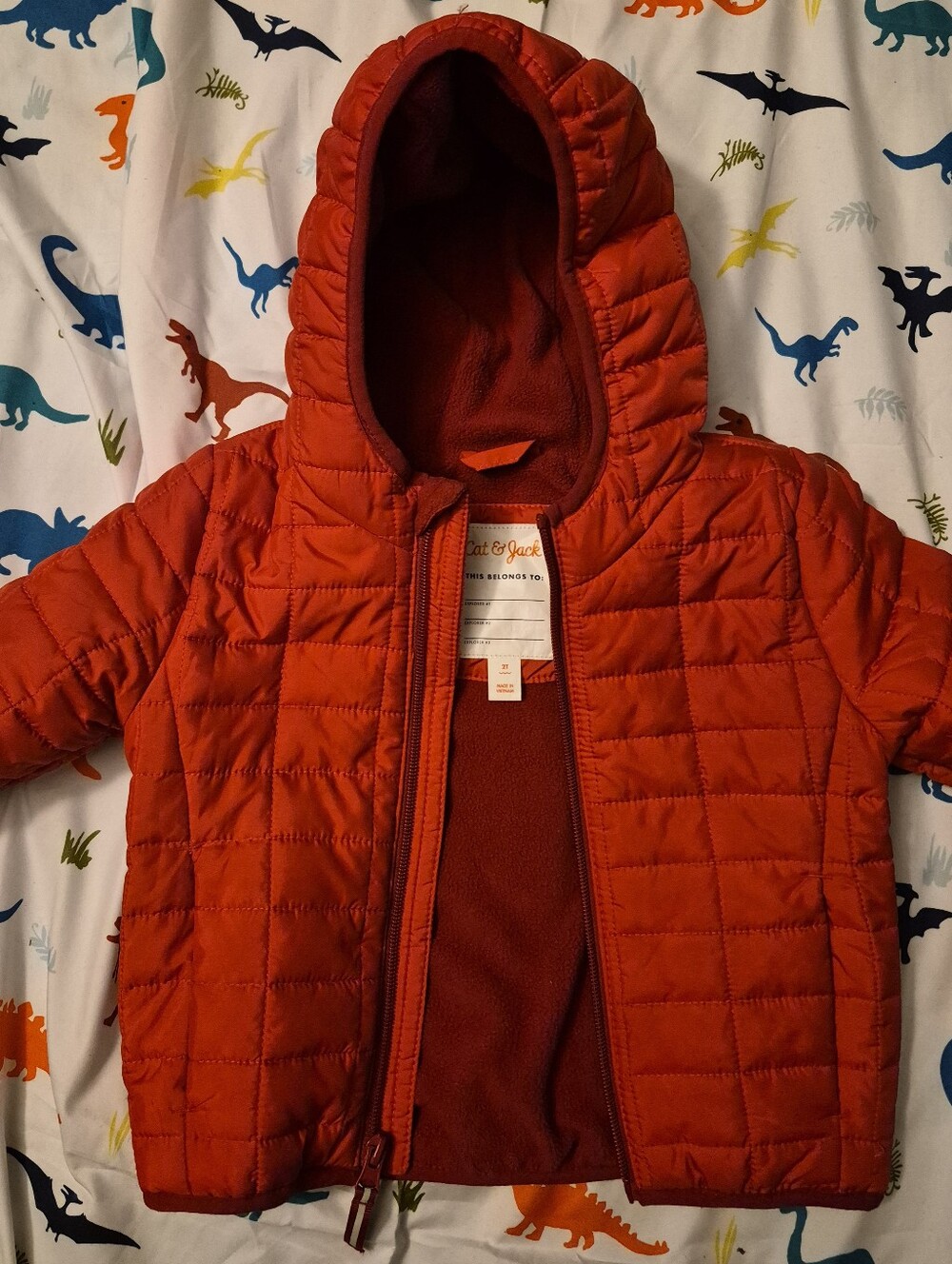 2t Cat & Jack Bright Red Quilted Hooded Puffer Jacket